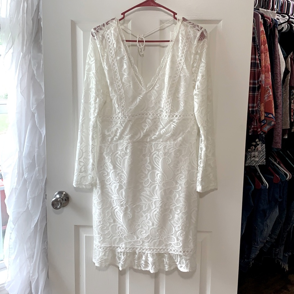 Long sleeve white lace dress